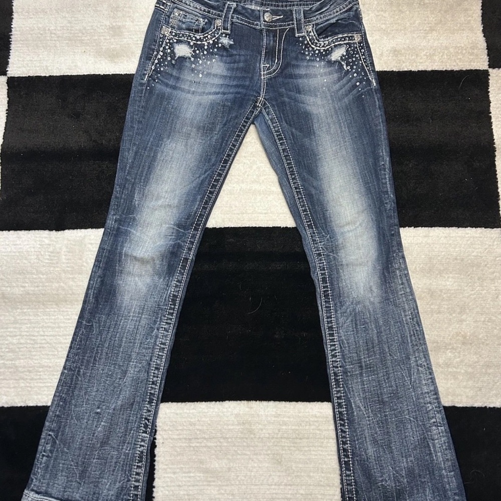 Miss Me Jeans Size 27 Bootcut Dark Wash Rhinestone Bling Embellished Pockets